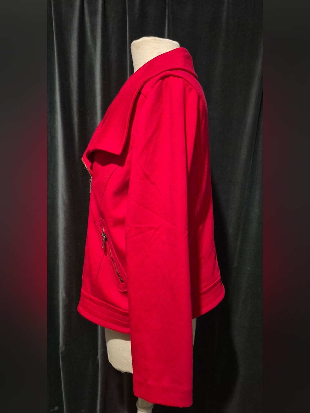 Worthington Bright Red Asymmetrical Zip Bomber Jacket - Picture 2 of 7